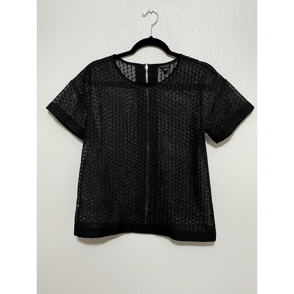 ANN TAYLOR Sheer Lace Top Size S Gold Zipper